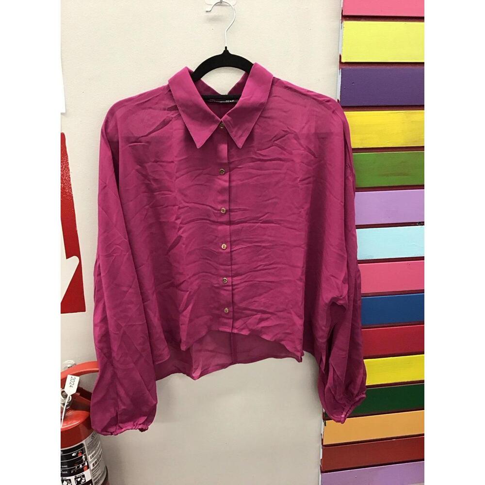 Colleen Lopez women’s fuscia sheer crop bottom down top size large new HSN